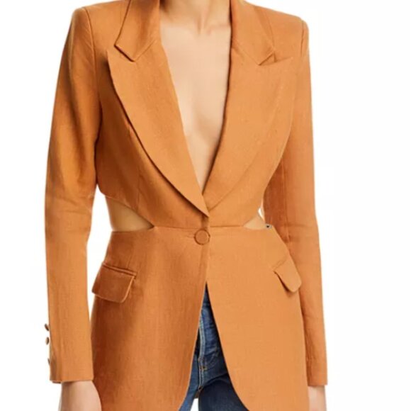 Bardot Domenica Linen Cotton Cut Out Blazer Brown Size S 5431